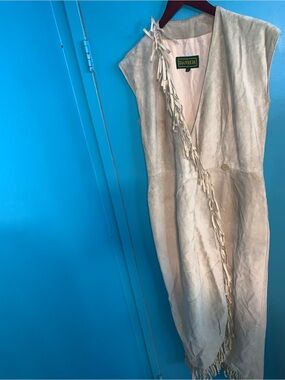 Danier Genuine Leather Cream Fringe Long Vest